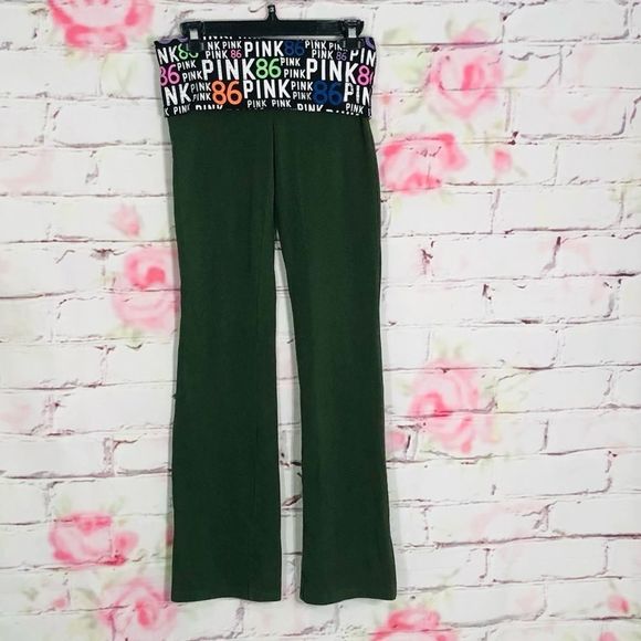 🔥5 for 25 sale🔥 Pink green fold over boot cut bedazzled yoga pants